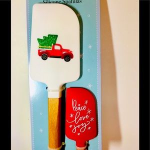 2 Xmas Peace Love Joy Red Truck Silicone Spatulas